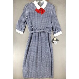 Vintage Blue White Herringbone Women Size 14 Dress Just Ducky Belted School Girl